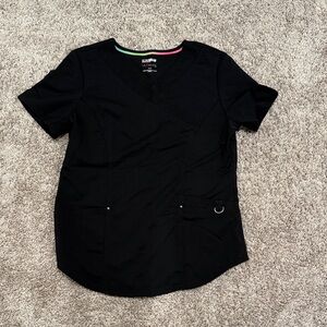 Scrub Star Black Short Sleeve V-Neck Scrub Top with Utility Ring